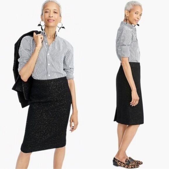 J. CREW No 2 Pencil Skirt in Tinsel Tweed Wool Black Lurex w/ Gold K3053 - Picture 1 of 10